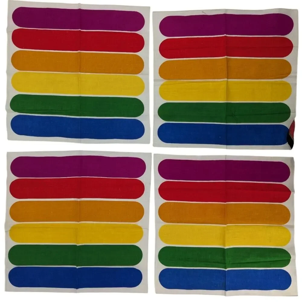 Vintage 1980's 8-Piece Set RAINBOW PRIDE PLACEMATS & NAPKINS Linen/Cotton Blend
